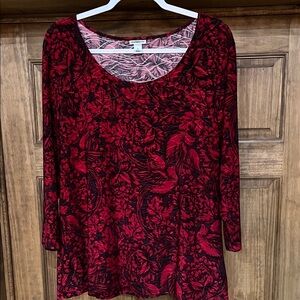 Croft & Barrow Red and Black Floral Blouse